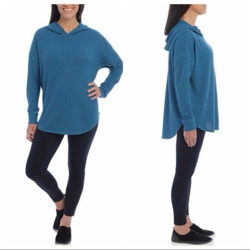 Chaser Waffle Knit Thermal Hoodie Size XL Sweater Oversized Slouchy Blue